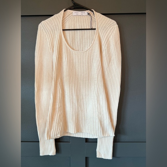 Proenza Schouler White Label Ribbed-Knit Sweater Cream Size L - Picture 8 of 11